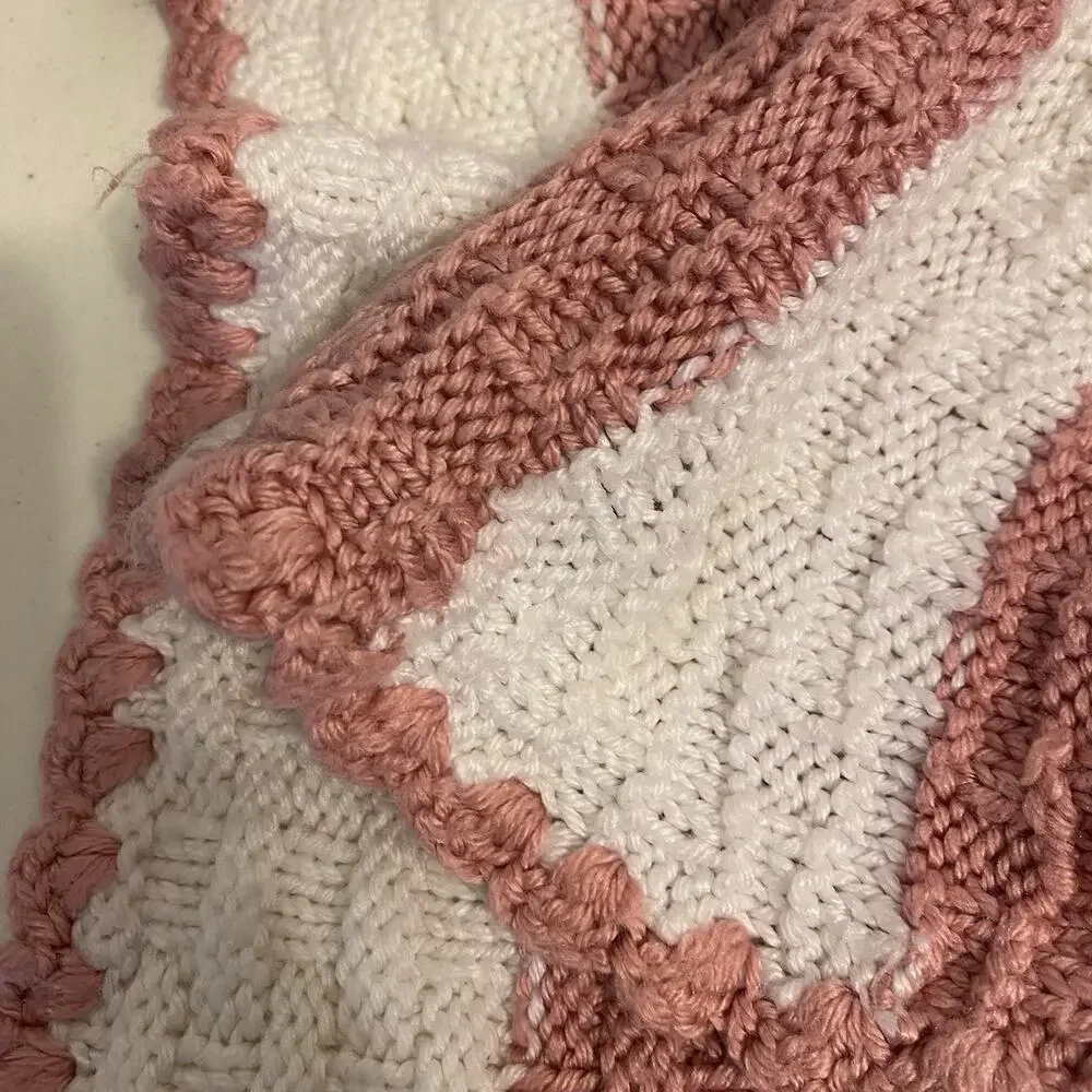 Vintage Chenille Waffle Knit Cozy Throw Blanket for Couch 59x38” Hand Knitted